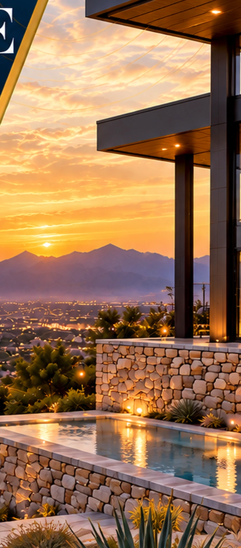 Modern architecture overlooking the Arizona desert at sunset
